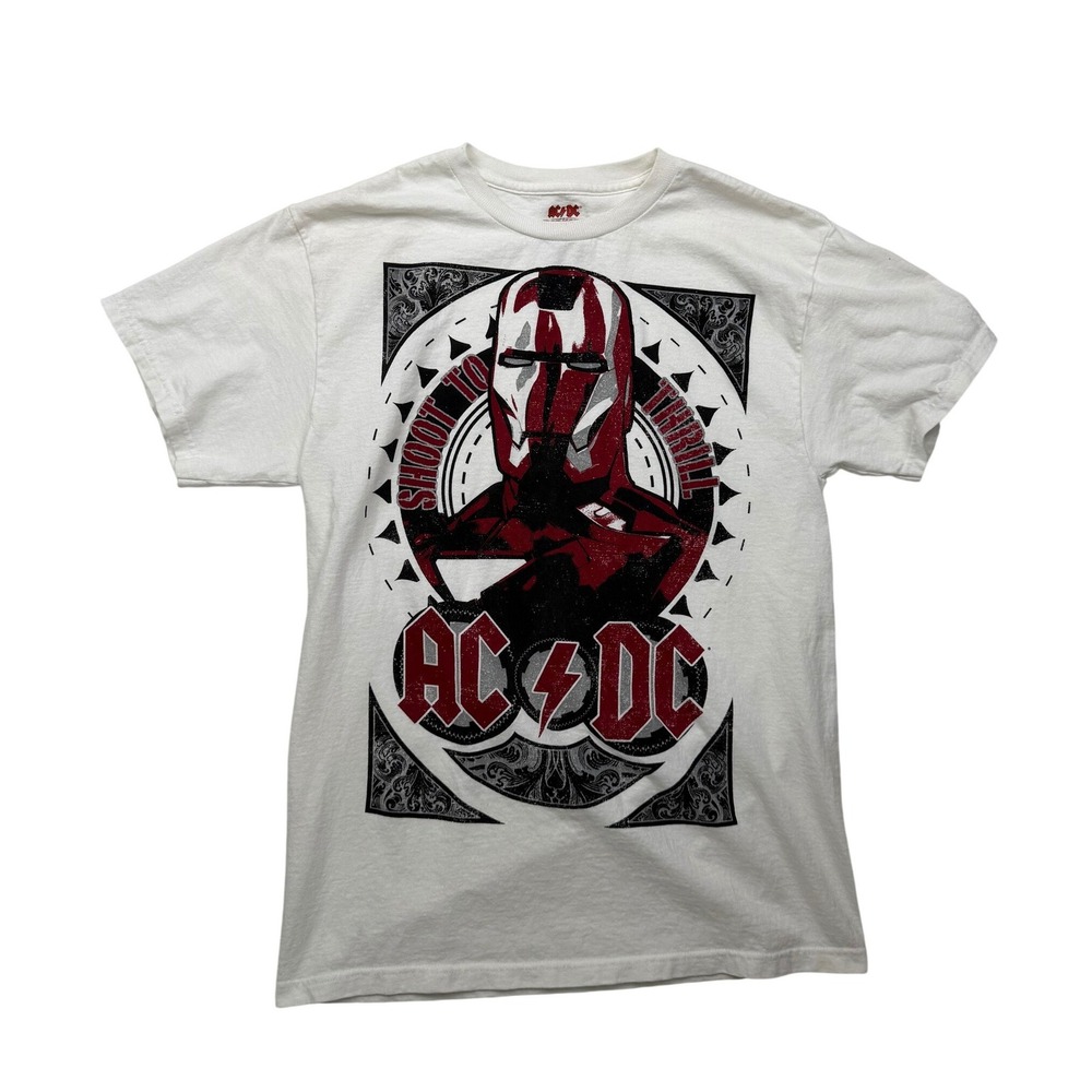 AC/DC Iron Man 2 Mens M White Shoot to Thrill Marvel Graphic T Shirt 2010